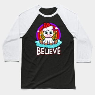 Believe - Christmas Santa Unicorn Baseball T-Shirt